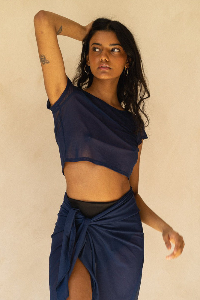 The Mesh Crop Top - Navy