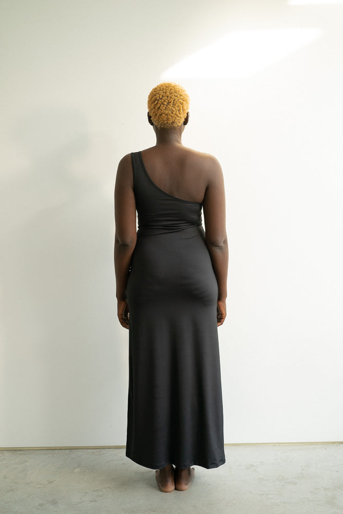 The One Shoulder Maxi Dress - Matte Black