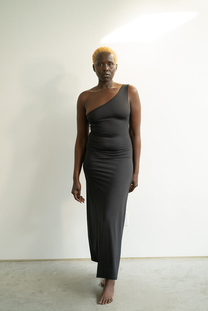 The One Shoulder Maxi Dress - Matte Black