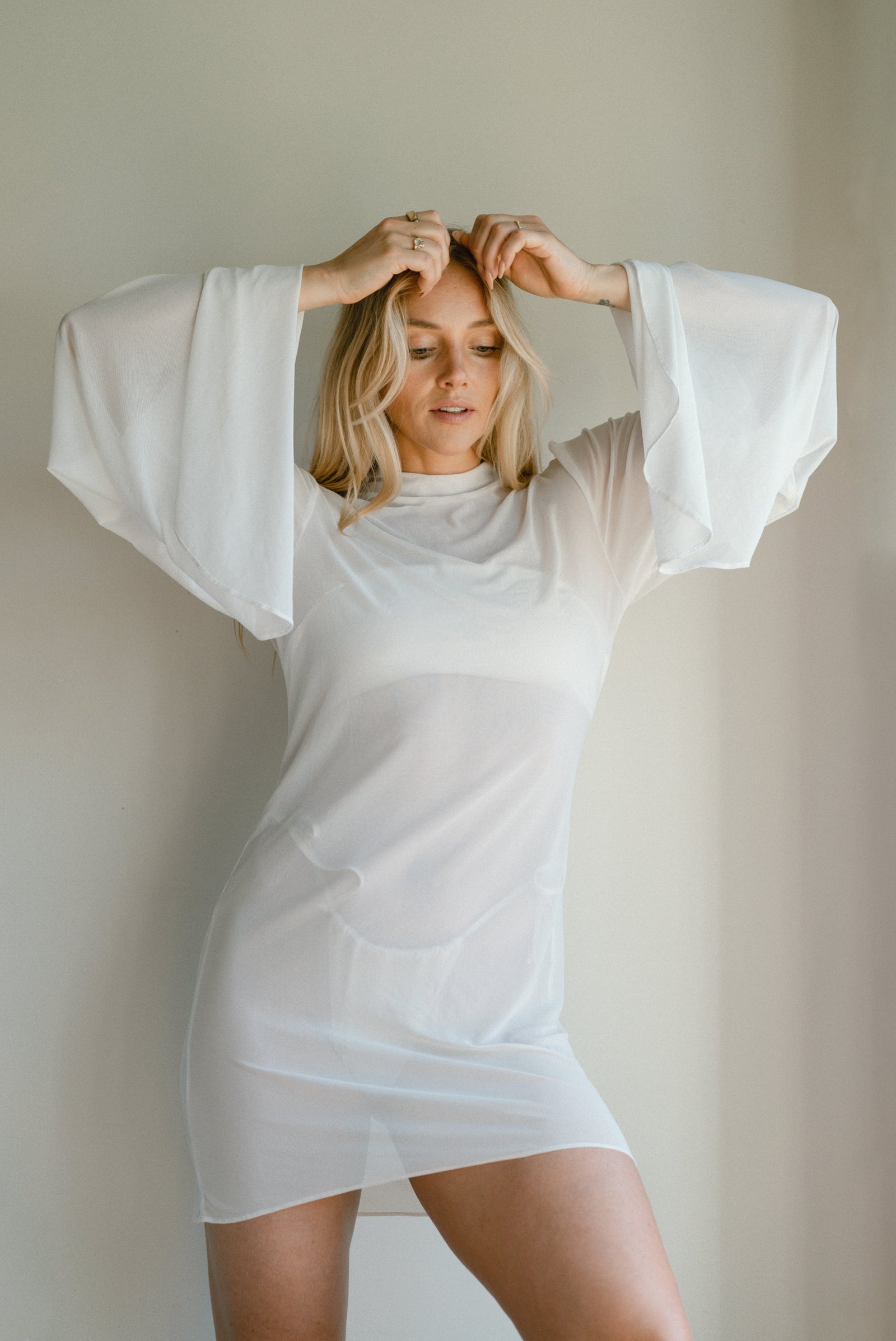 The Airy Mesh Dress - Flat White